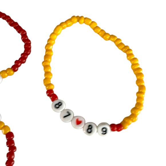 Handmade Taylor Swift Travis Kelce End Game Friendship Bracelets Red Yellow - Picture 5 of 6